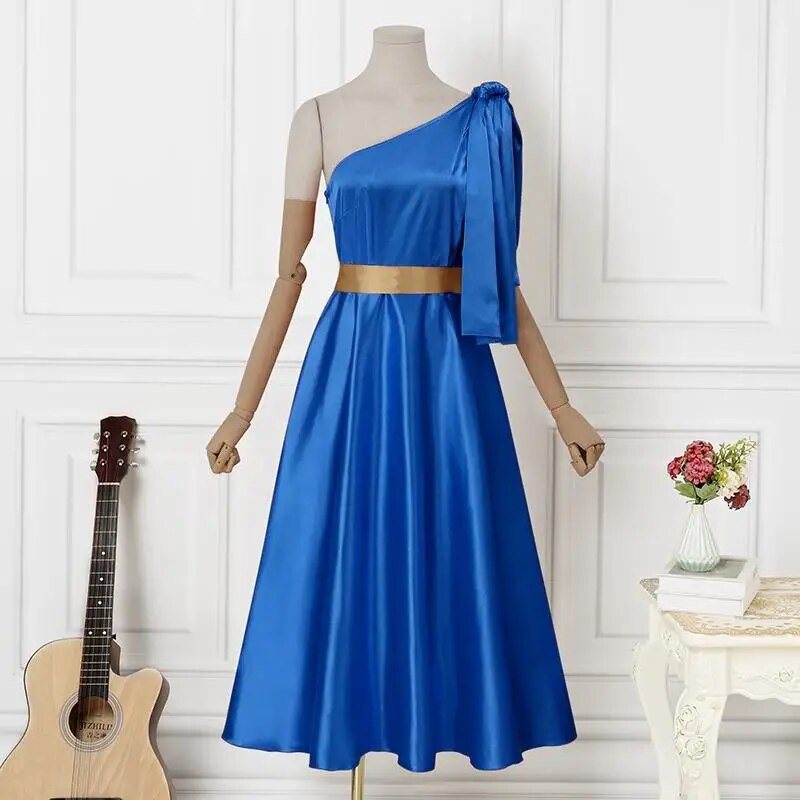 Off Shoulder Satin Belted Sleeveless Dress