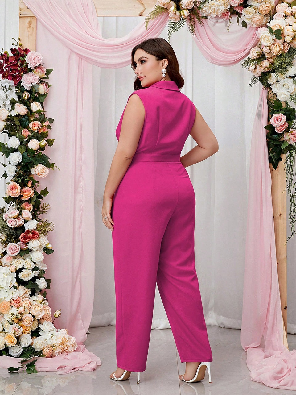 Belted High Waist Lapel Harlan Trousers Jumpsuit