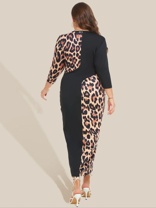 Leopard Print Slit Evening Dress