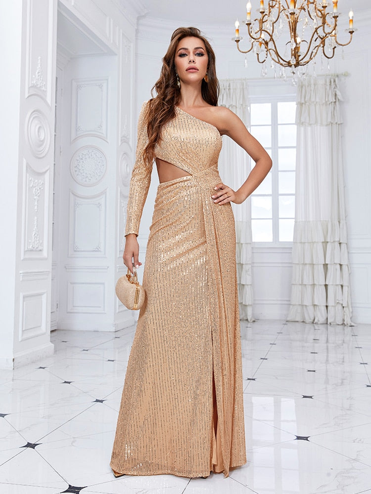 One Shoulder High Spilt Evening Dress