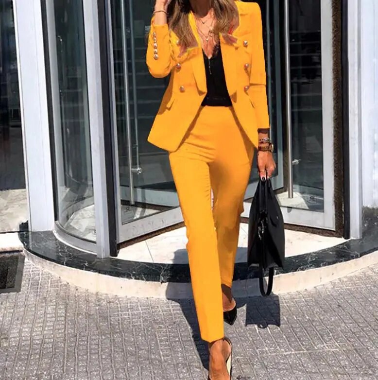 Casual Open Front Blazer Two Piece Pants Set