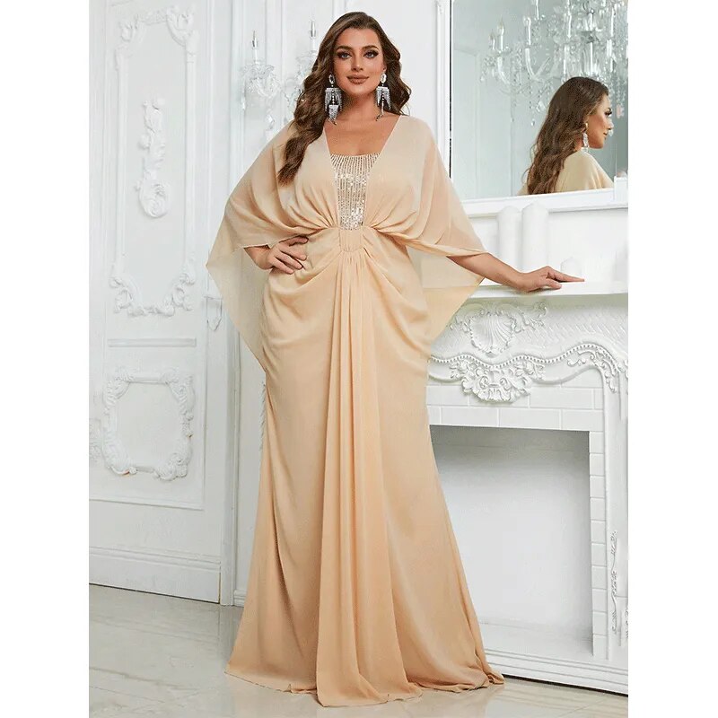 Shawl Apricot Sequin Evening Dress