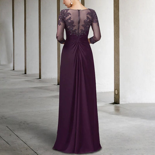 Long Elegant Chiffon Appliques Jewel Neck Floor Length Dress