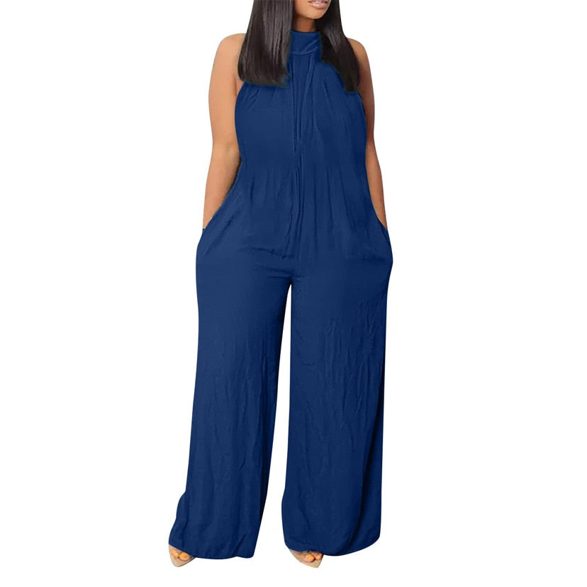 Casual Wide Leg Round Neck Loose Jumpsuit