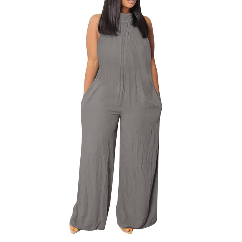 Casual Wide Leg Round Neck Loose Jumpsuit