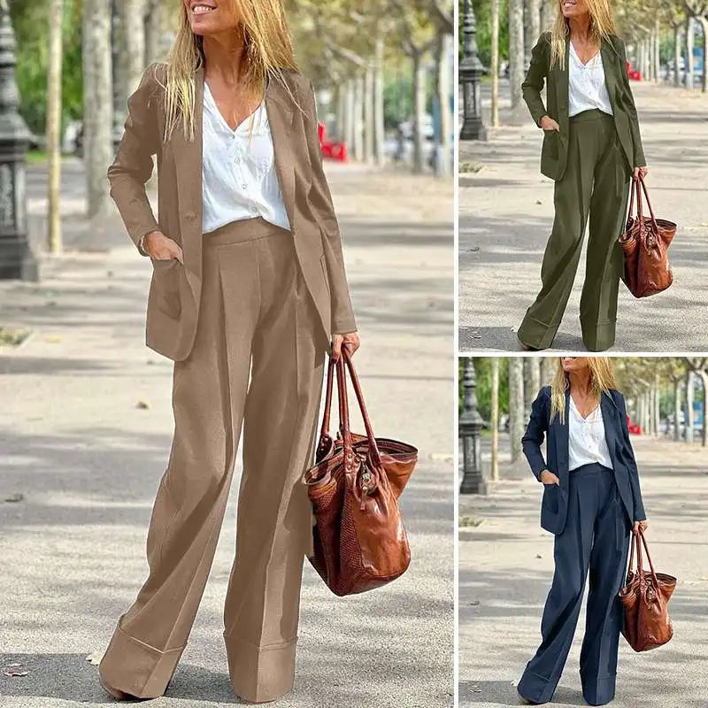 Elegant Blazer And Wide Leg Pants Sets