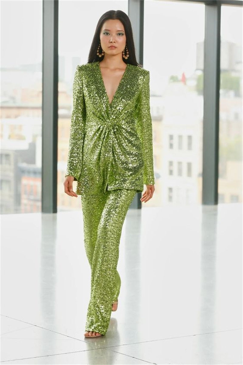 Sequin Two Piece Blazer & Pants One Button Suit