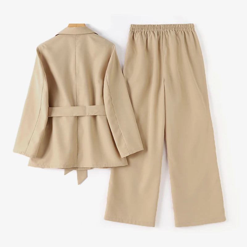 V-Neck Blazer And Wide Leg Pant Sets