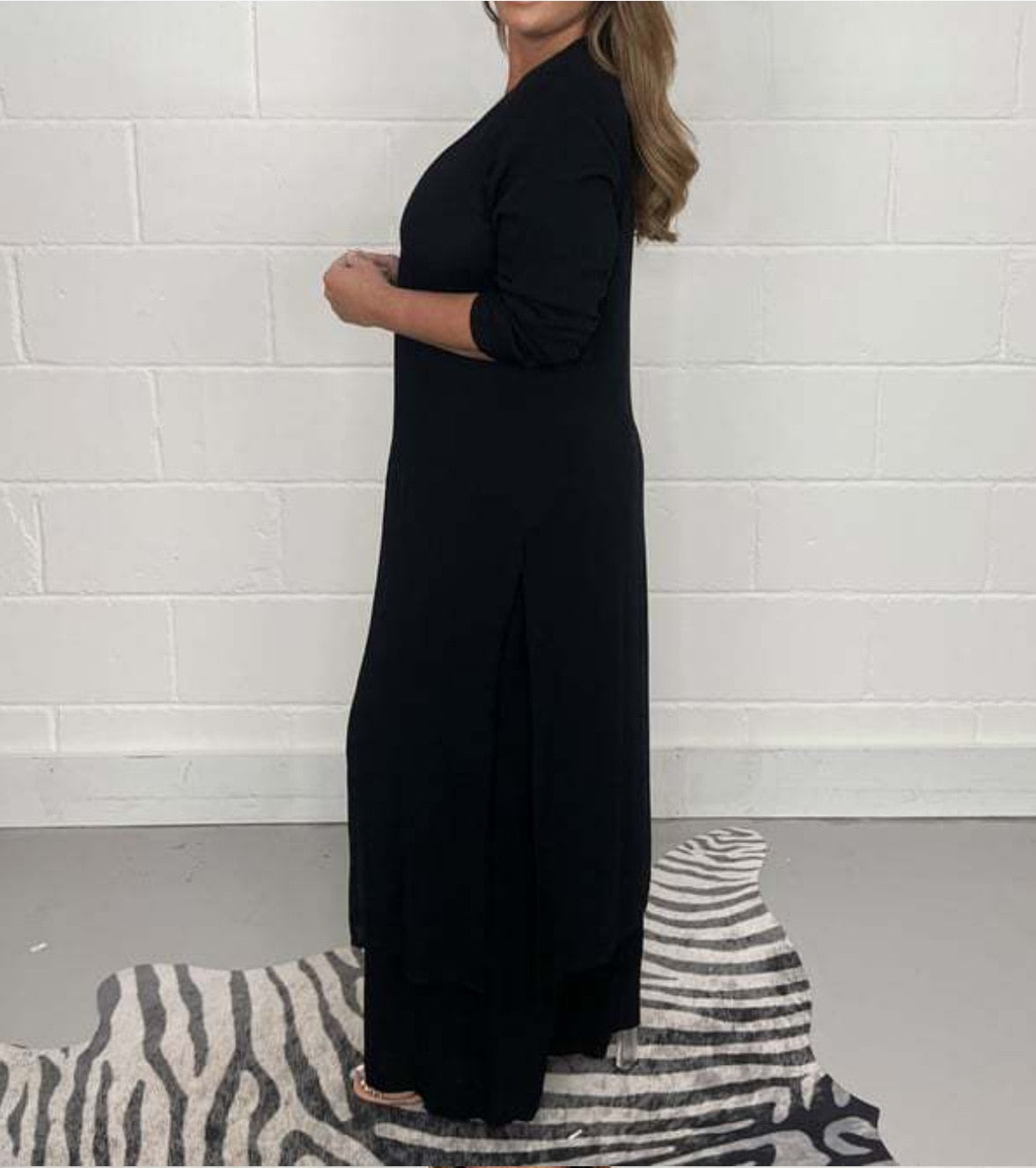 Long Top And Wide Leg Pants Two Piece Set