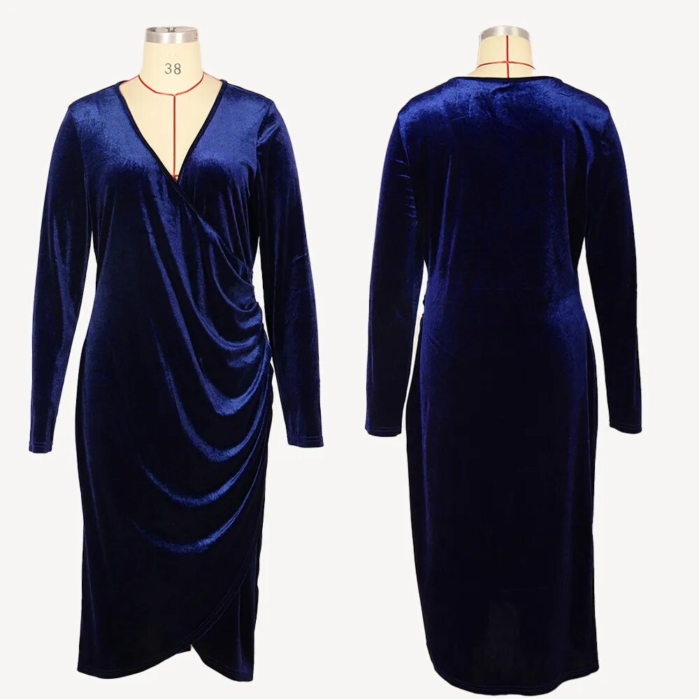 Velvet Ruched Midi Dress