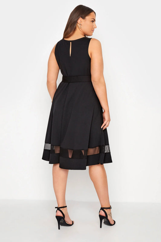 Sleeveless Mesh Panel Fit And Flare A-line Midi Dress
