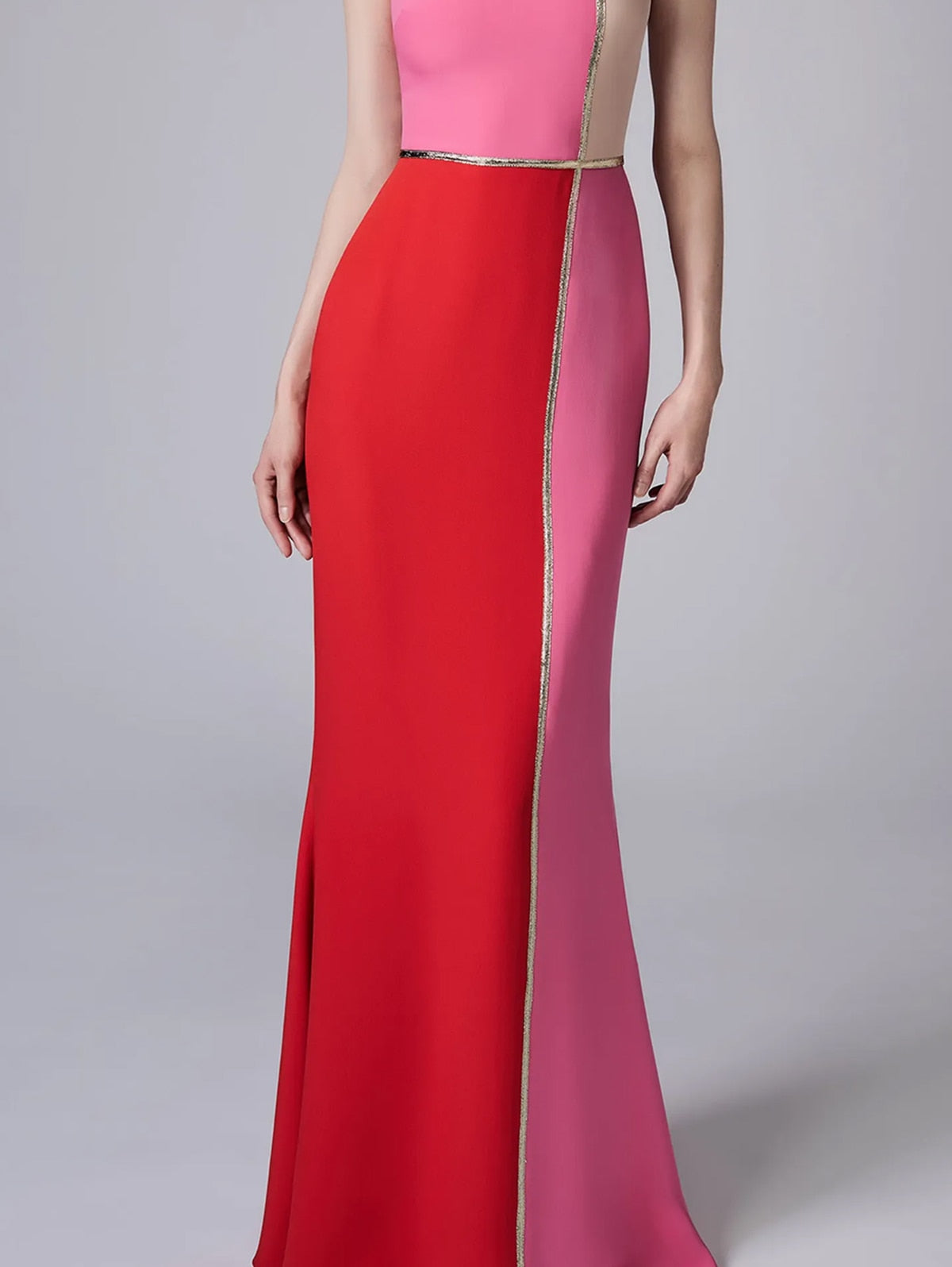 Color Block Sleeveless Bodycon Mermaid Hem Maxi Dress