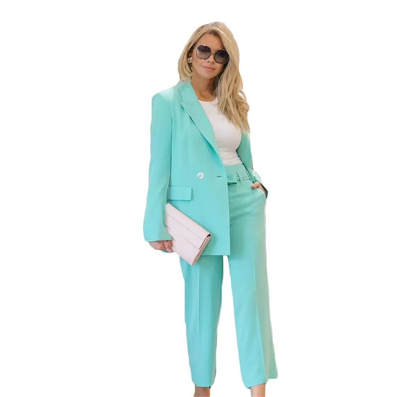 Formal Solid Color Lapel Blazer And Pants Set