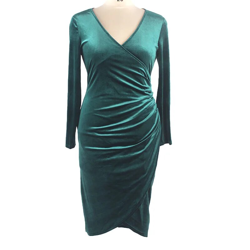 Velvet Ruched Midi Dress