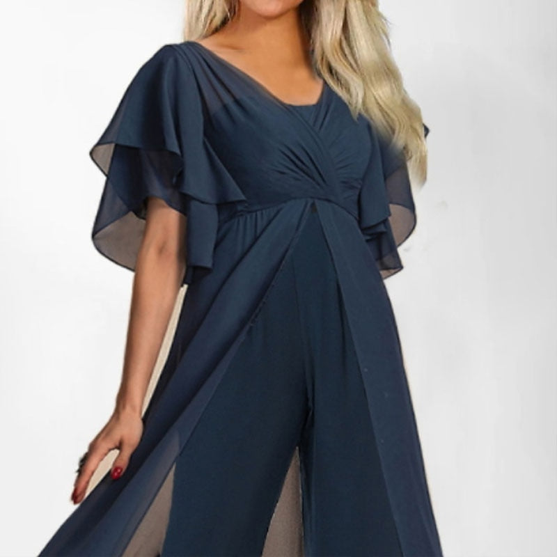 High Waist Irregular One Piece Elegant Sleeveless V-neck Jumpsuit