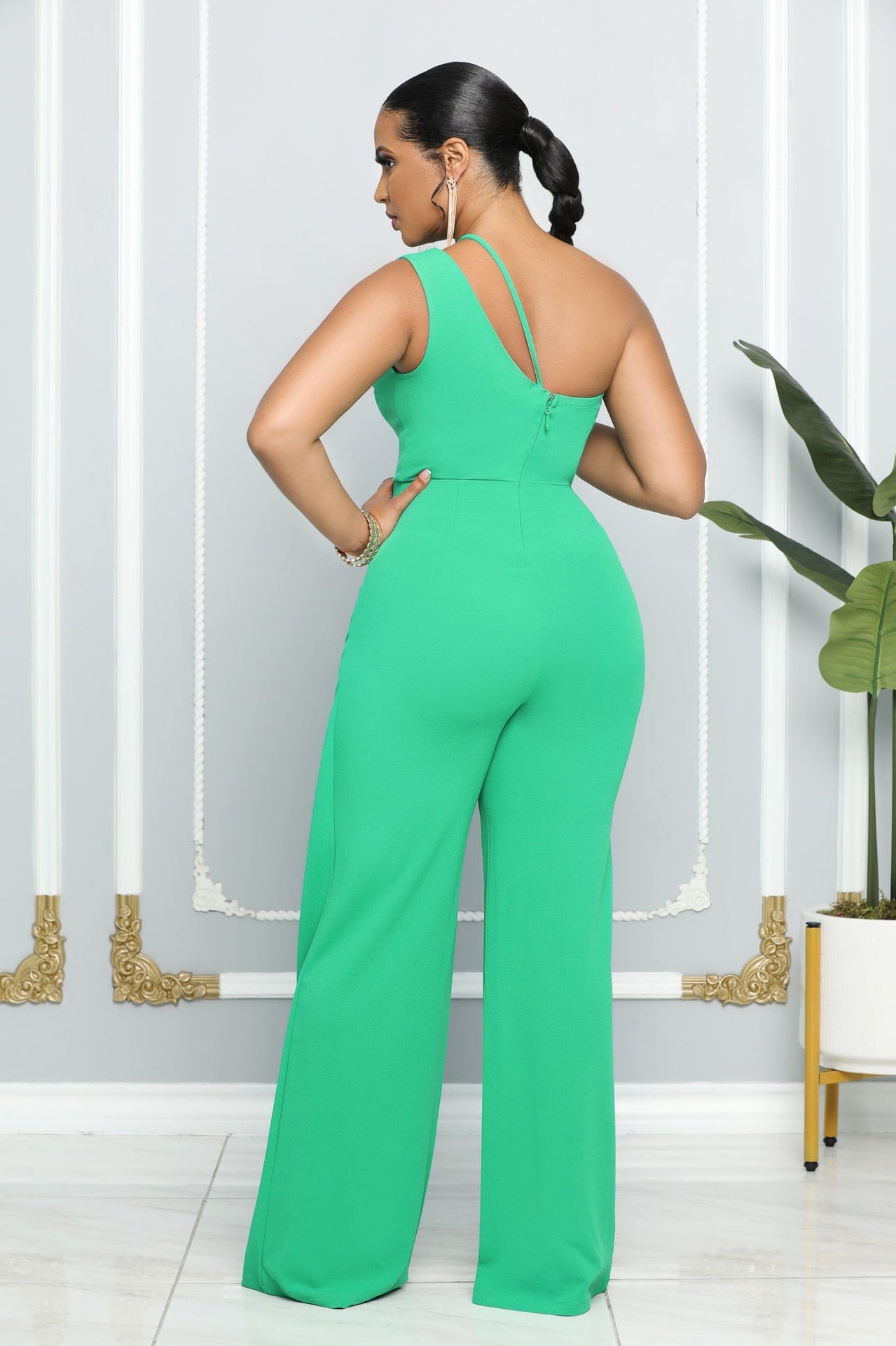 One Shoulder High Waist Elegant Straight Leg Jumpsuit