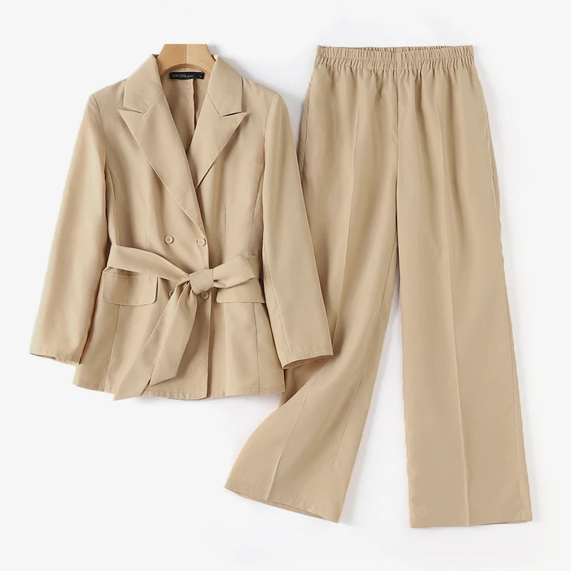 V-Neck Blazer And Wide Leg Pant Sets