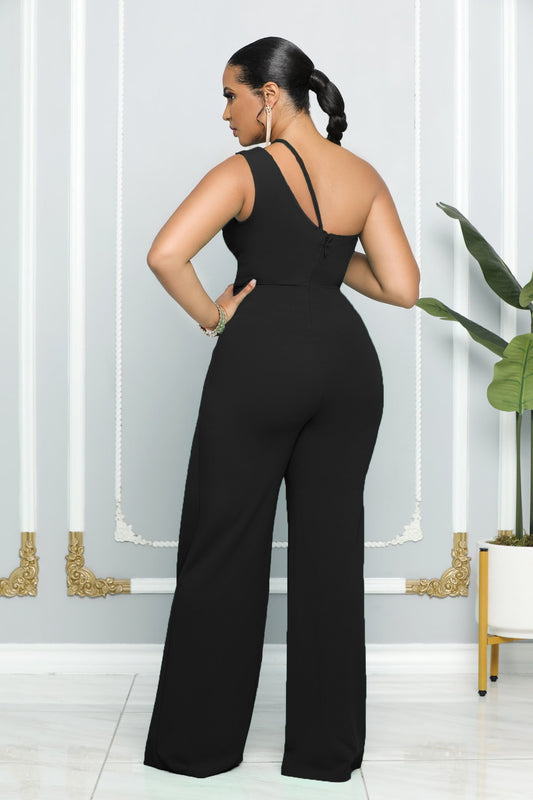 One Shoulder High Waist Elegant Straight Leg Jumpsuit