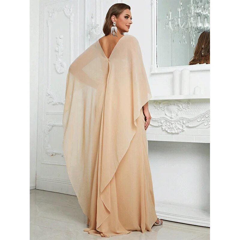 Shawl Apricot Sequin Evening Dress