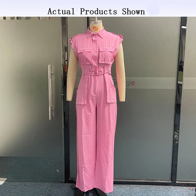 Single Breasted Button Short Sleeve Nipped Waist Wide Leg Romper With Belt