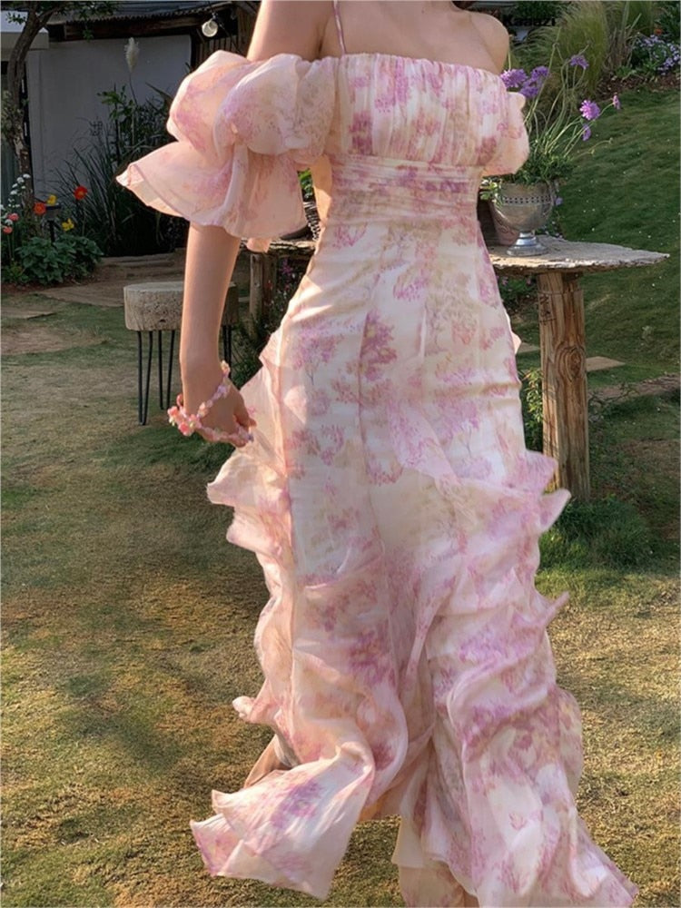 Off-Shoulder Vintage Floral Dress