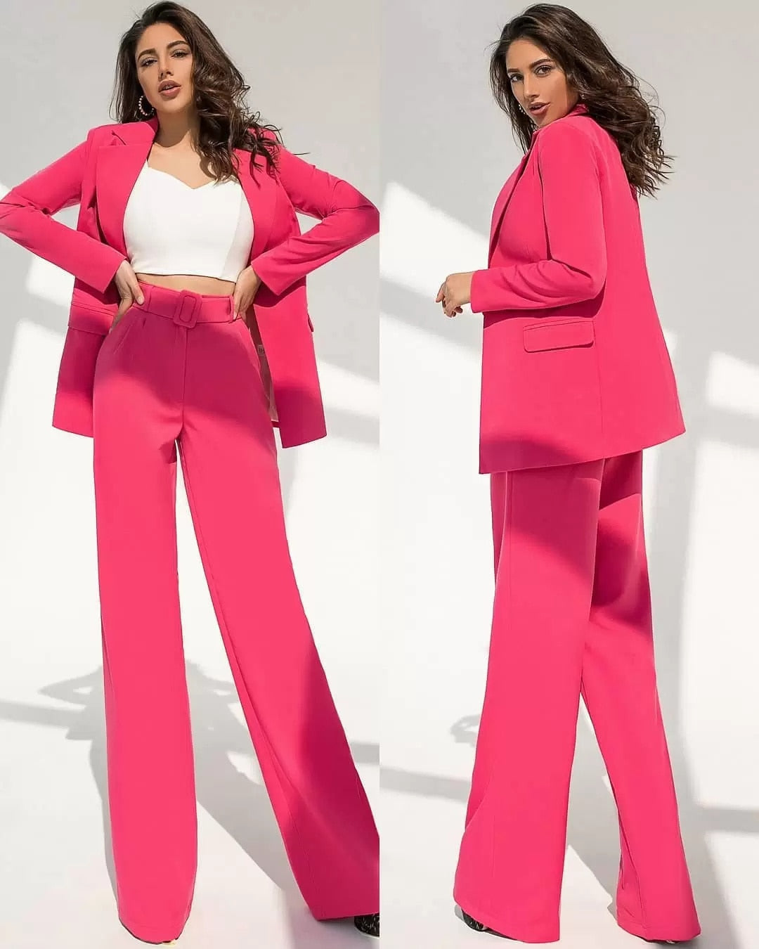 Single Breasted Two Piece Blazer And Wide Leg Pants Suit