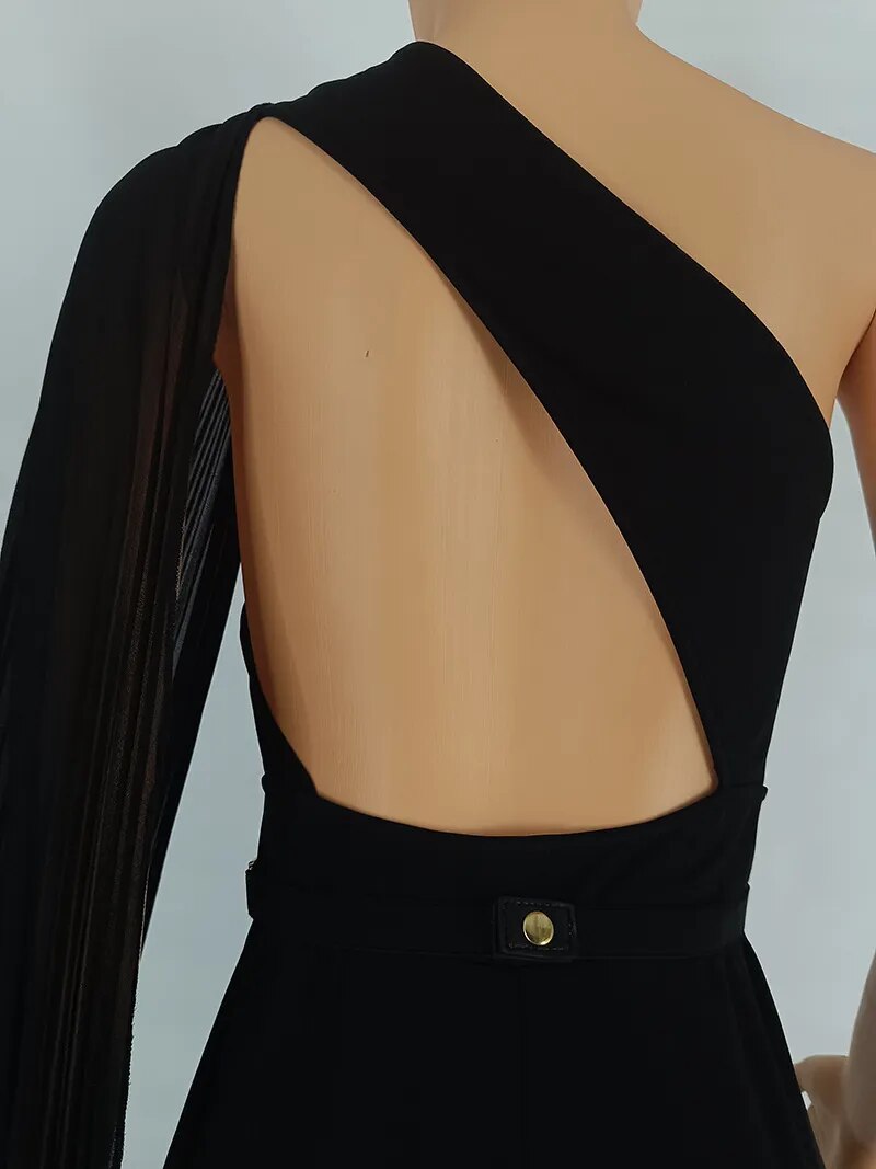 Diagonal Collar Open Back High Waist Pant Jumpsuit