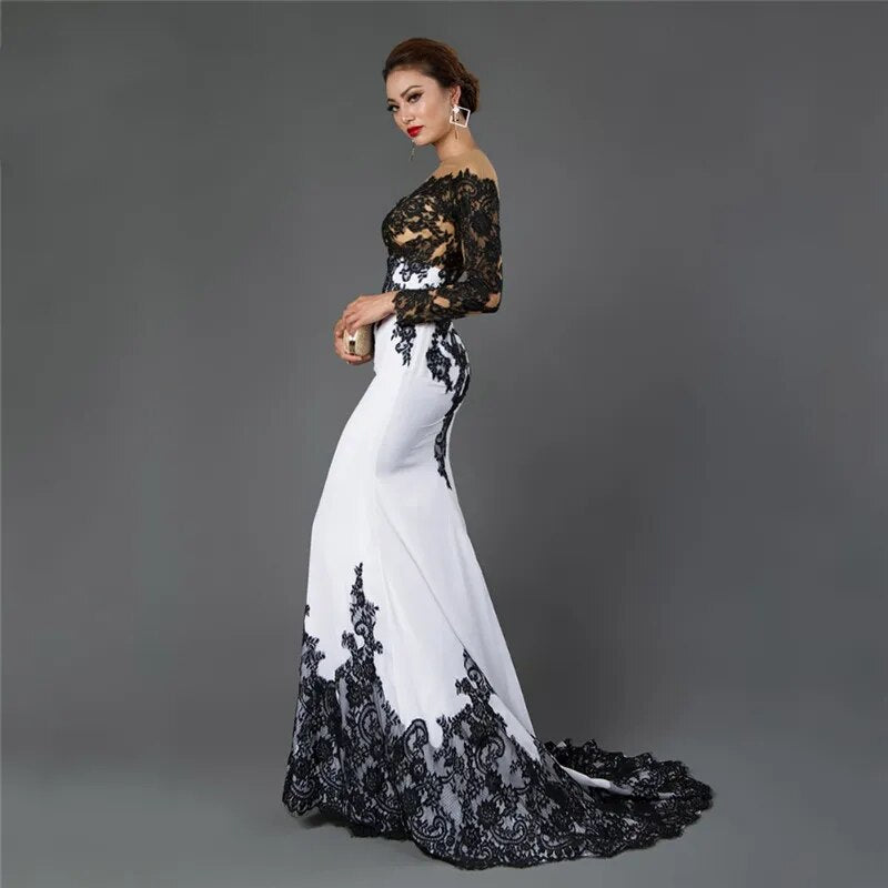 Lace Long Sleeve Mermaid Appliques Trumpet Evening Dress