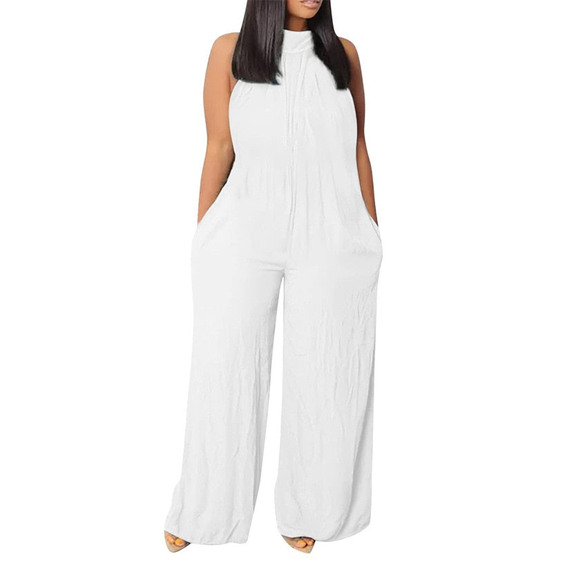 Casual Wide Leg Round Neck Loose Jumpsuit