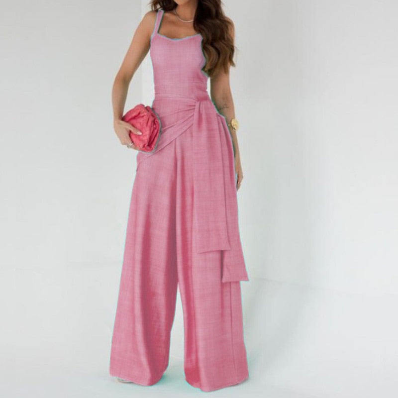 Lace Tie-up Waist Elegant Sleeveless Jumpsuit