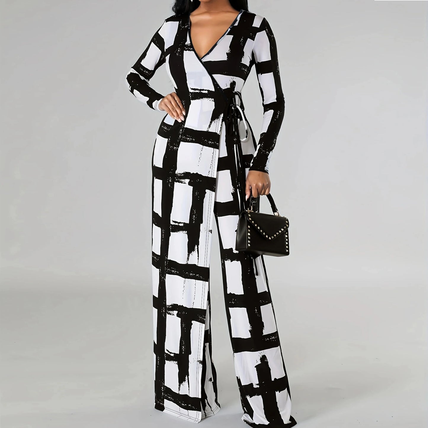 Leaf Print Wide Leg Jumpsuit With Pockets