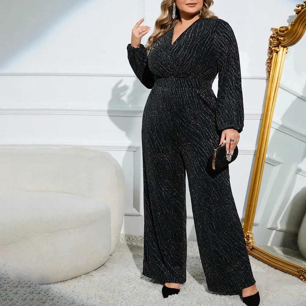 Velvet Versatile V-neck Wide-legged Jumpsuit