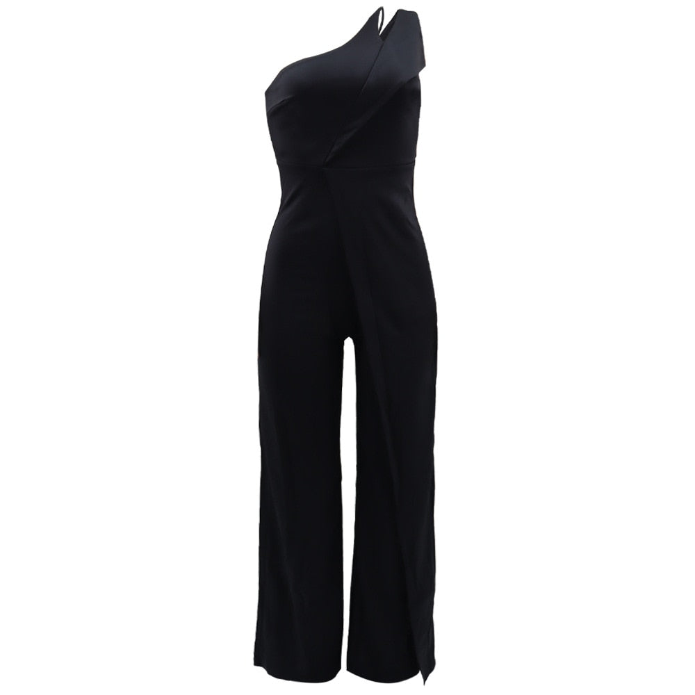 One Shoulder High Waist Elegant Straight Leg Jumpsuit