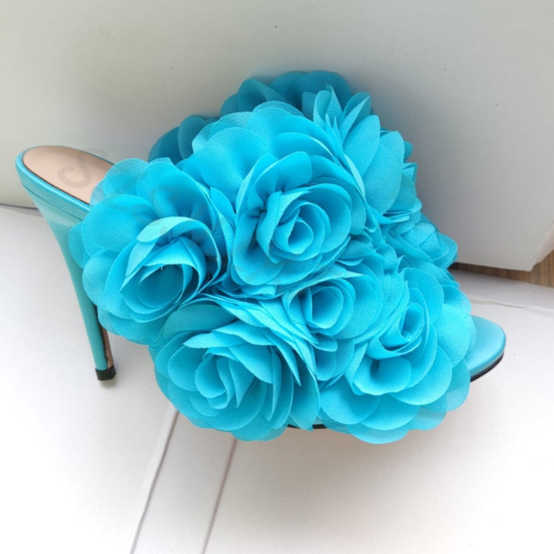 3D Lace Flower High Heel Open Toe Design Shoes