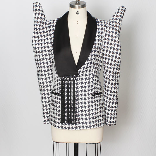 Plaid Print Tassell Blazer