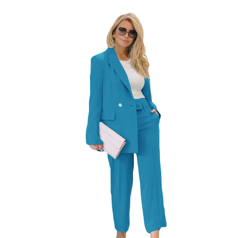 Formal Solid Color Lapel Blazer And Pants Set