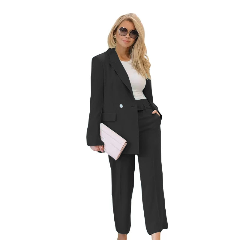 Formal Solid Color Lapel Blazer And Pants Set