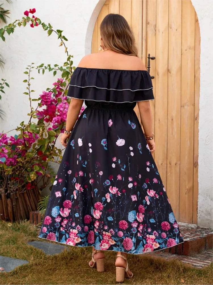 Off Shoulder Ruffle Pleated Floral Ptint Dress