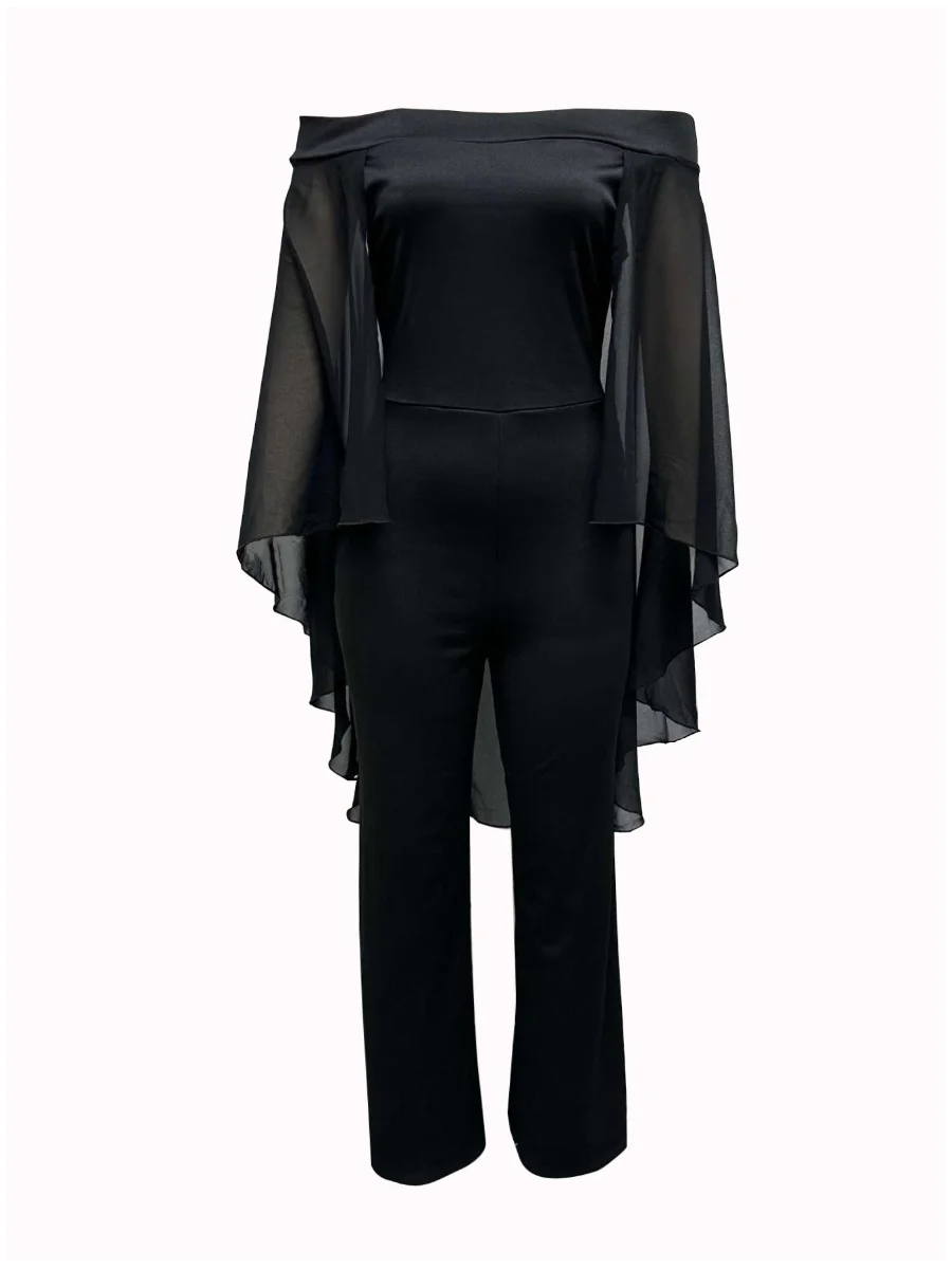 Elegant Off-Shoulder Cloak Sleeve Wideleg Jumpsuit