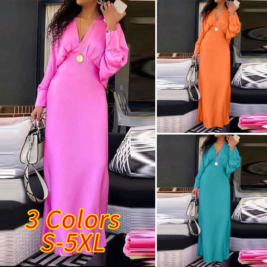 V Neck Lantern Sleeve Maxi Dress