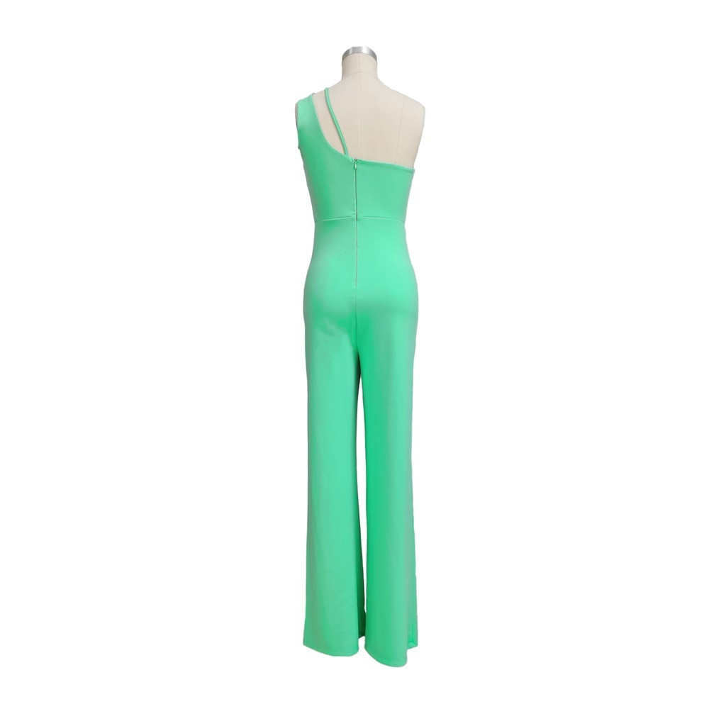 One Shoulder High Waist Elegant Straight Leg Jumpsuit