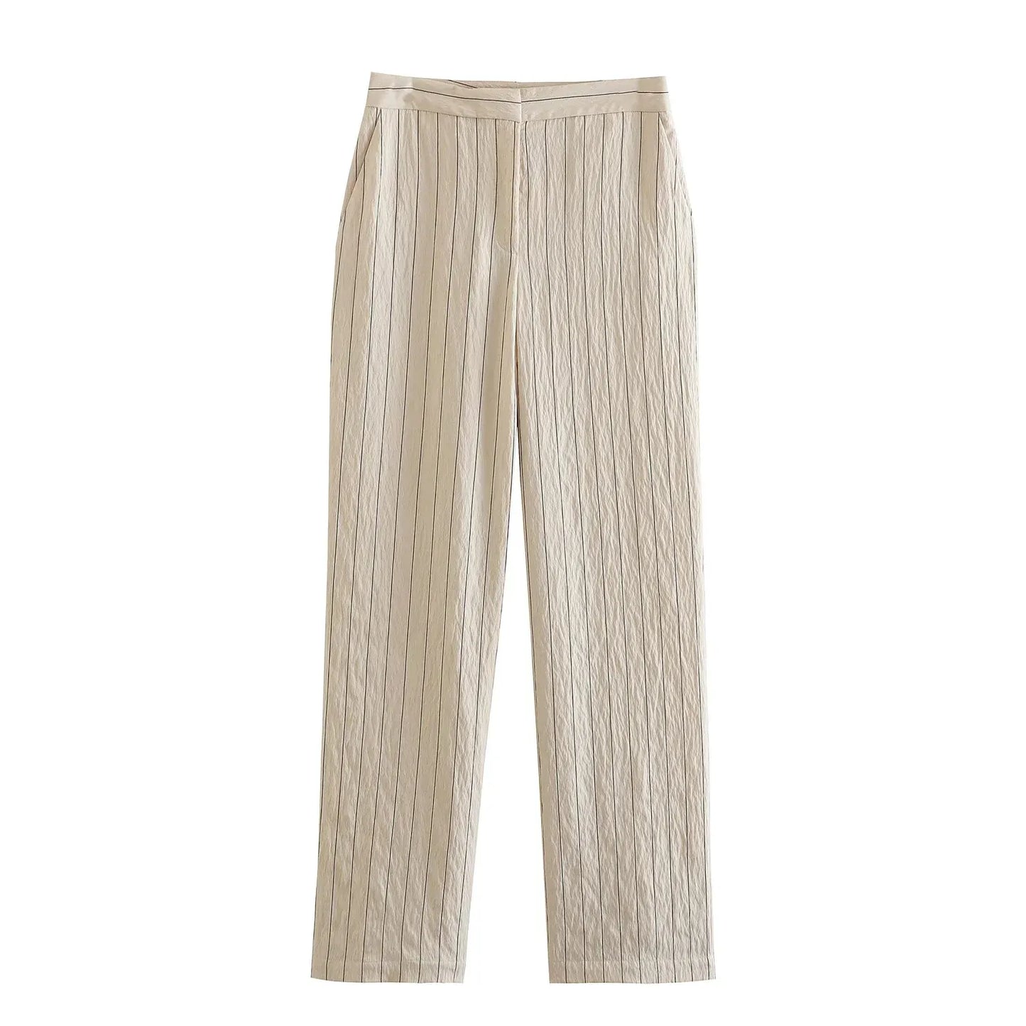 Vintage Stripe Notched Pocket Blazer And Straight Loose Pants Set
