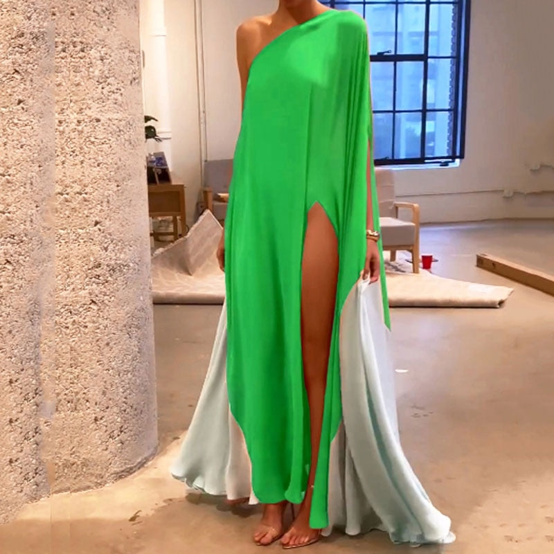 One Shoulder Loose High Slit Maxi Dress