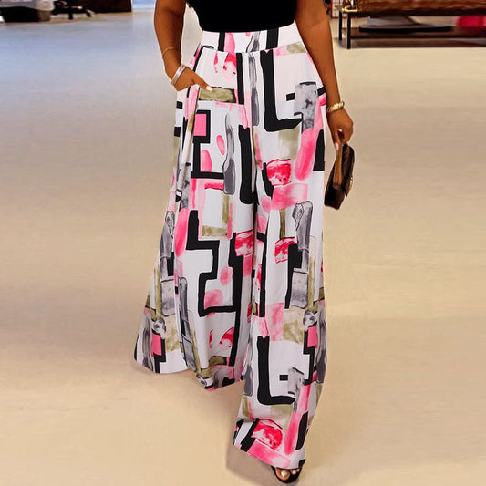 Print Wide Leg High Waist Bohemian Style Wide Leg  Pants