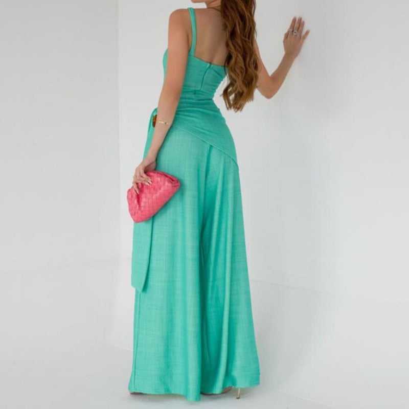 Lace Tie-up Waist Elegant Sleeveless Jumpsuit