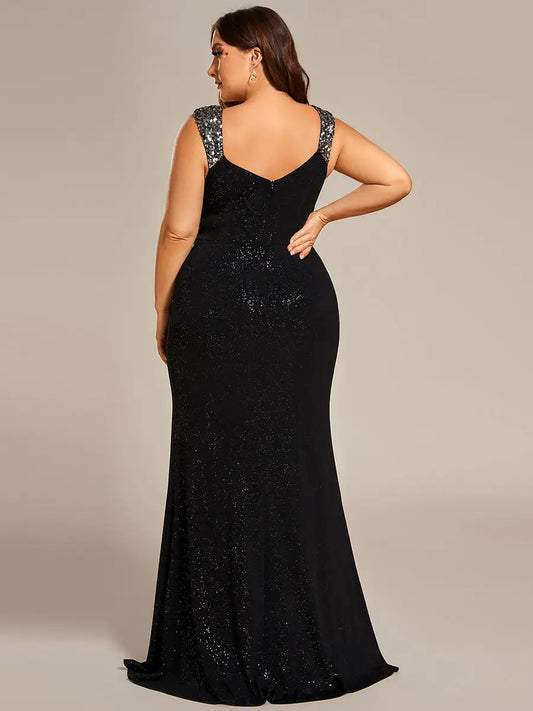 V-neck Sleeveless Split Sequins Silhouette Floor-Length Dress