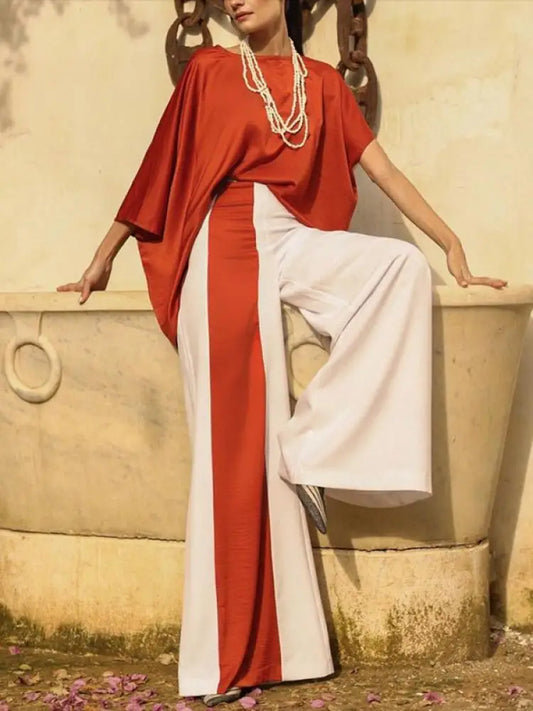 Two-piece Sleeve Top & High Waist Wide Leg Pants Set