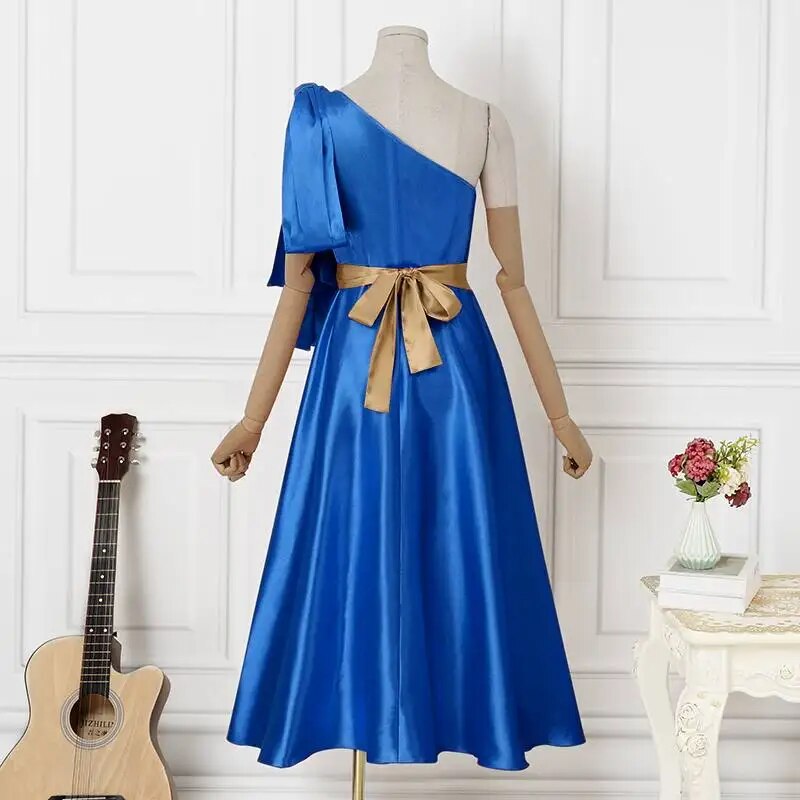 Off Shoulder Satin Belted Sleeveless Dress