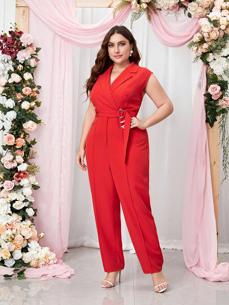 Belted High Waist Lapel Harlan Trousers Jumpsuit