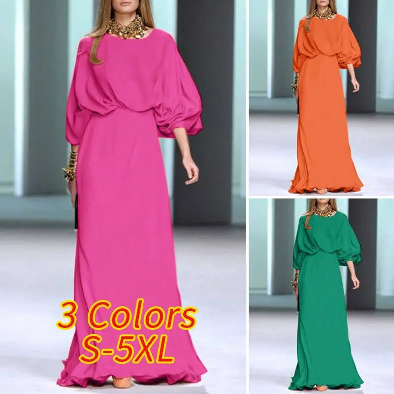 Elegant Lantern Sleeve High Waist Maxi